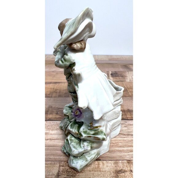 Antique Hand-Painted Porcelain Figurine Of Victorian Children With Flowers - Dec - Picture 2 of 5